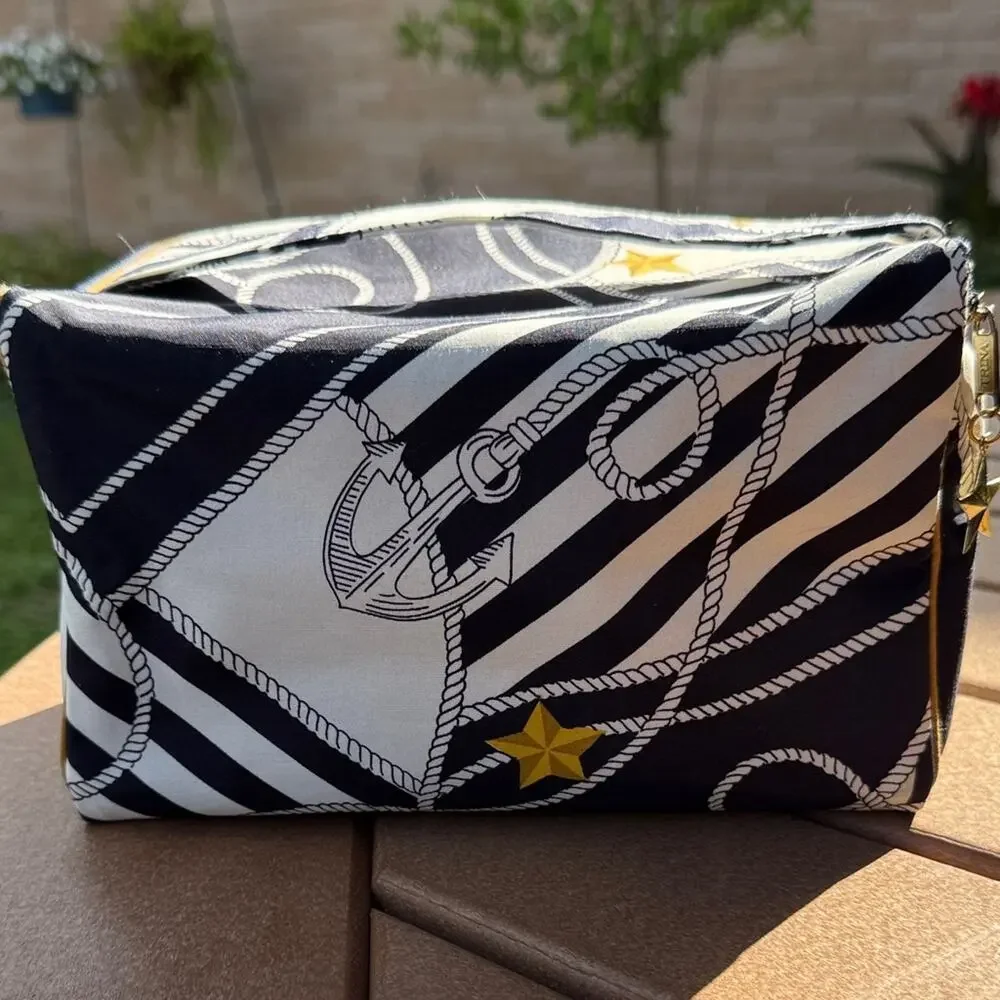 Trina Turk Nautical Themed Blue and White Cosmetic Makeup Bag